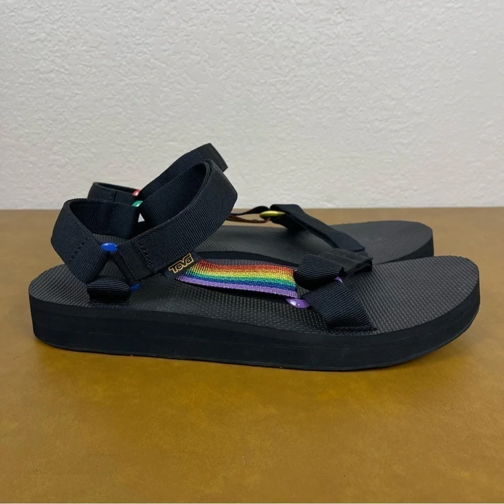 Teva Mid Universal Pride Platform Black/Rainbow‎ Sandal Size 14 Men
